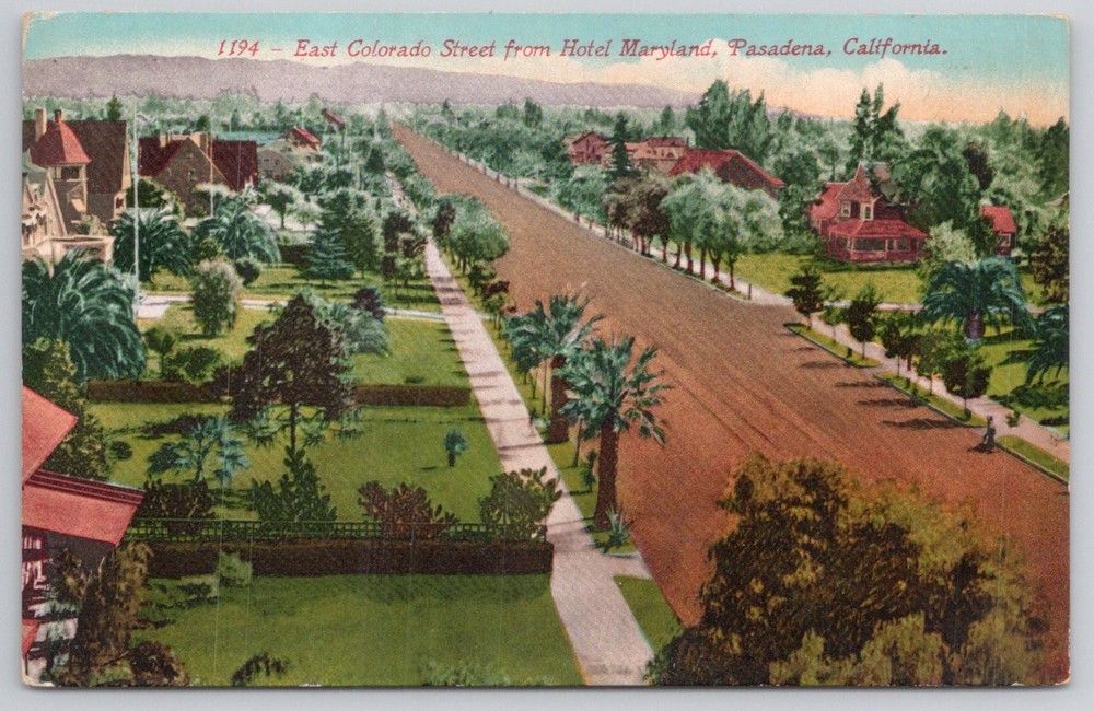 1912 Pasadena CA East Colorado Street Hotel Maryland Vintage Postcard