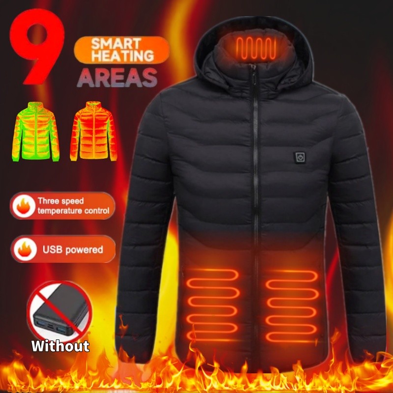 Winter Heating Jacket with Hat 9-zone USB Charging Smart Heated Coat Insulation