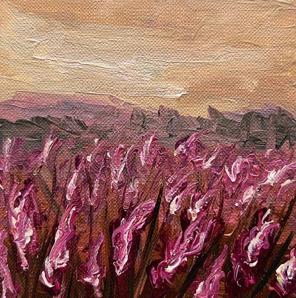 Heather Meadow Sunset Countryside Landscape Original Oil Painting On Canvas