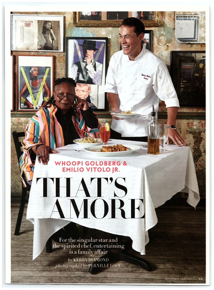 Whoopi Goldberg Chef Emilio Vitolo Jr. Restaurant Table magazine CLIPPING photo