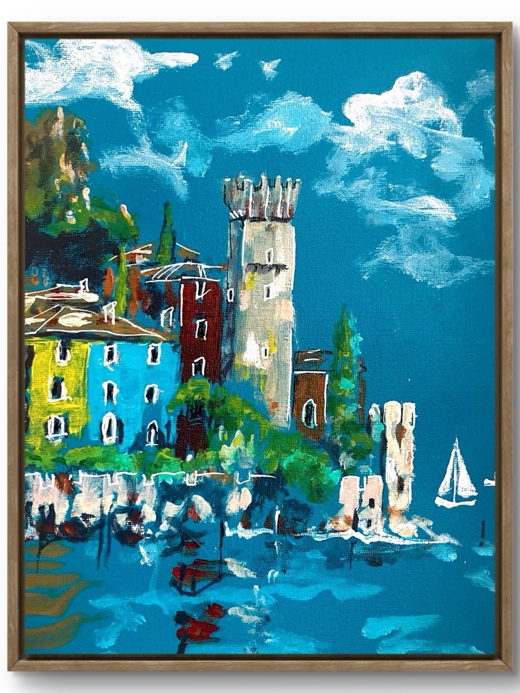 TITA PAINTZ Mediterranean Coastal City Original Handmade Wall Art 8x10 Canvas