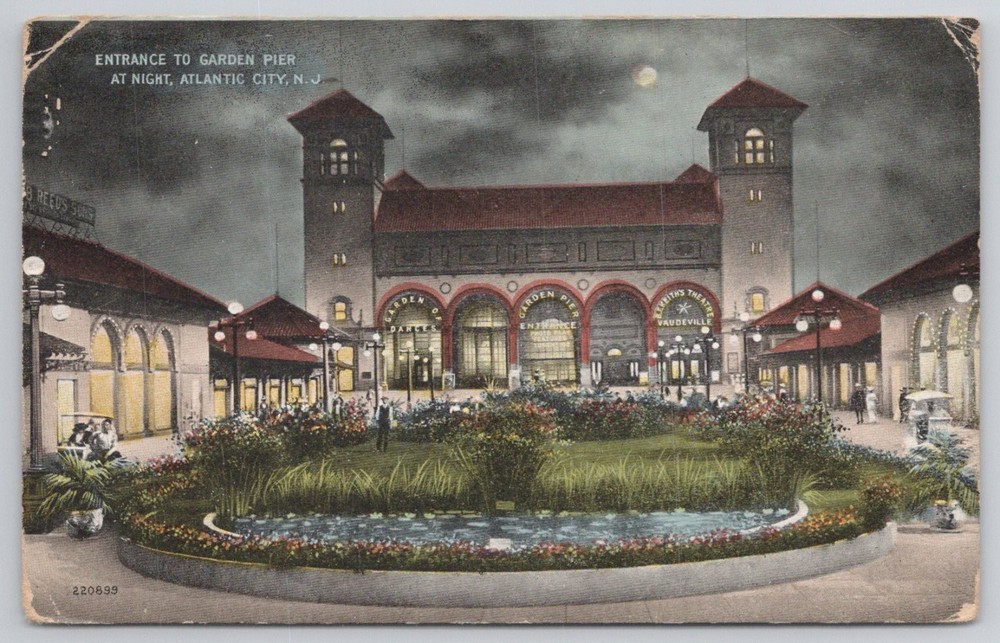 Vintage 1913 Atlantic City NJ Garden Pier Night Vaudeville Postcard