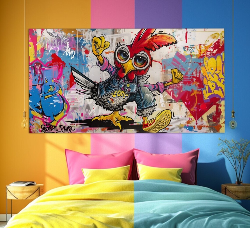 Rooster Pop Art Graffiti Painting Teen Unframed Canvas Print Australian Wall Art