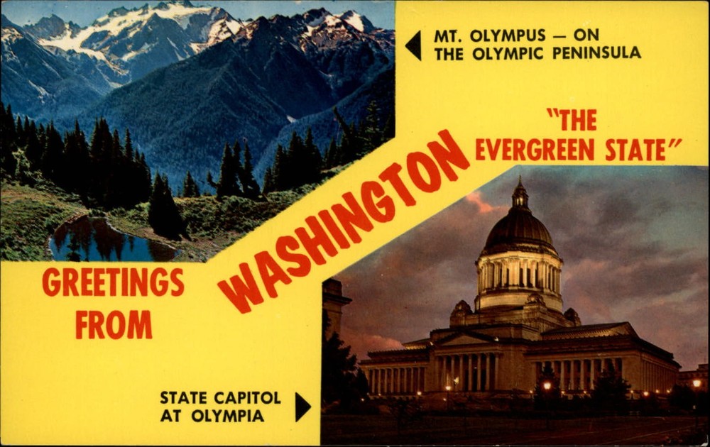 Olympia Washington State Capitol night Mt Olympus view 1972 vintage postcard