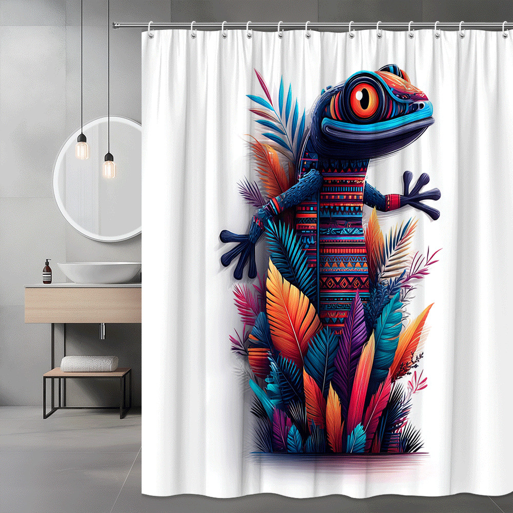 Colorful Frog Shower Curtain Tropical Leaf Graphic