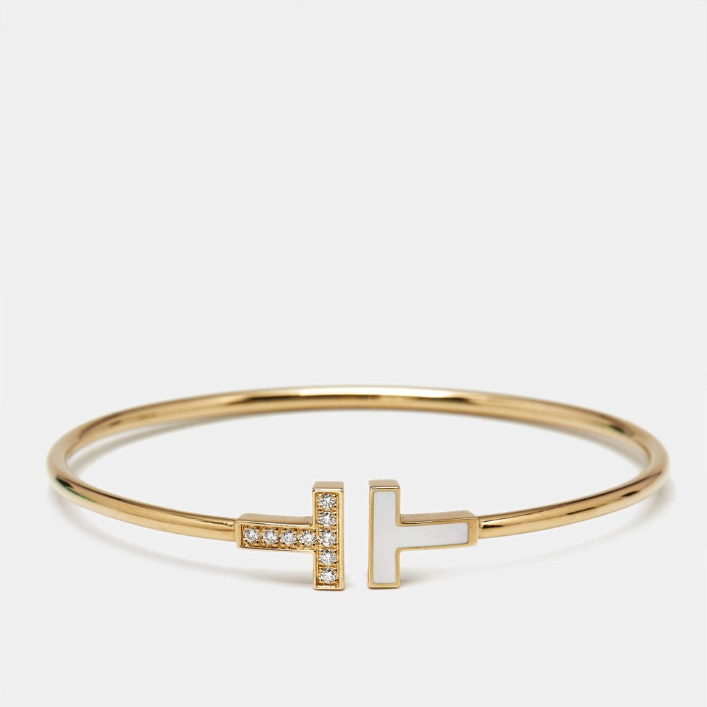 Tiffany Co. Tiffany T Diamond Mother of Pearl 18k Yellow Gold Bracelet