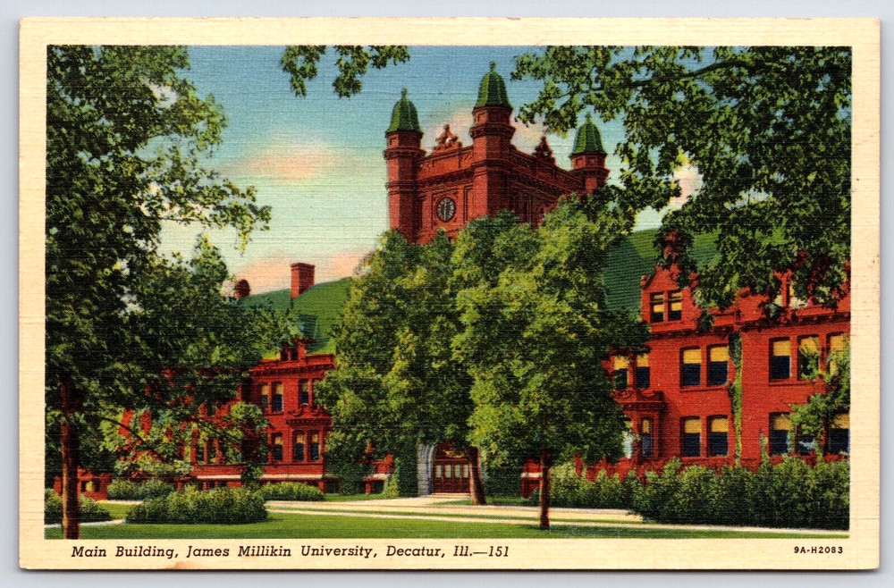Vintage Old Antique Postcard James Millikin University School Building Decatur