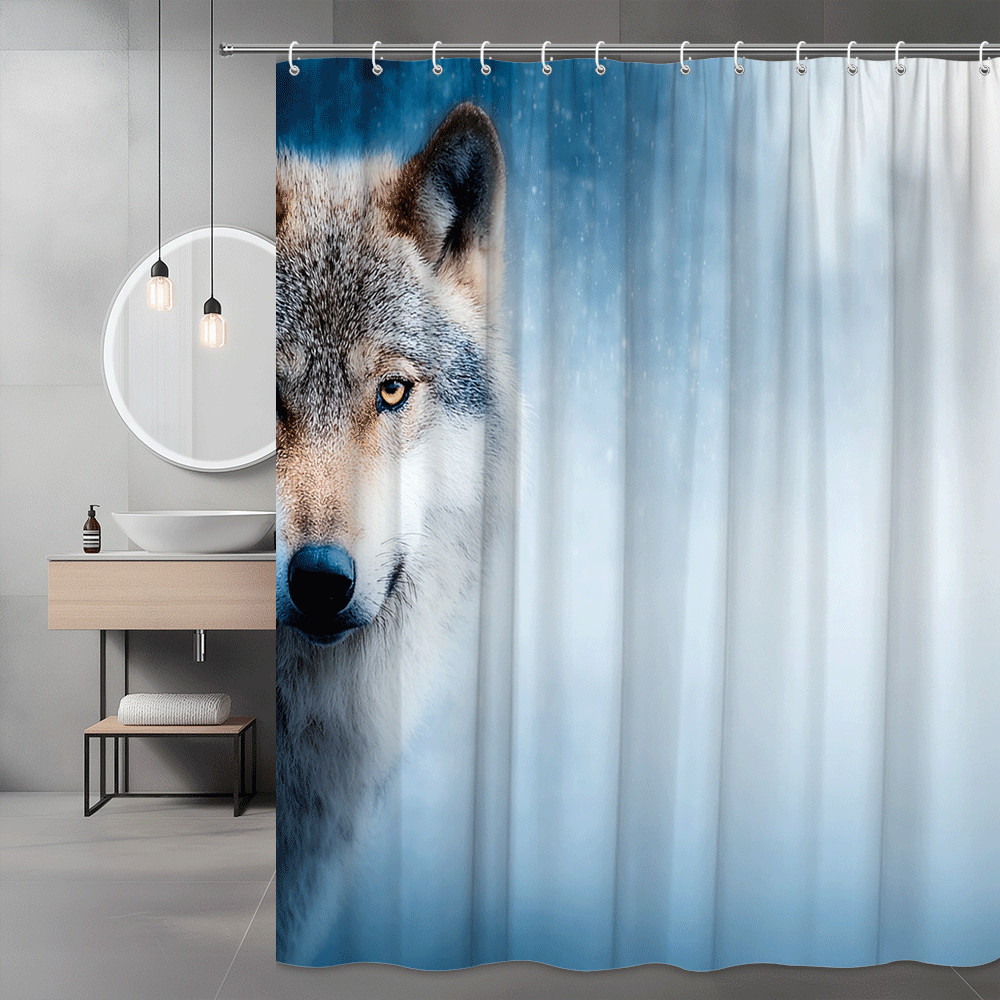 Wolf Shower Curtain Blue Winter Animal Print