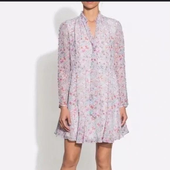 Shoshanna Avila Floral 100% Ruffle Silk Cocktail Mini Dress Size 10