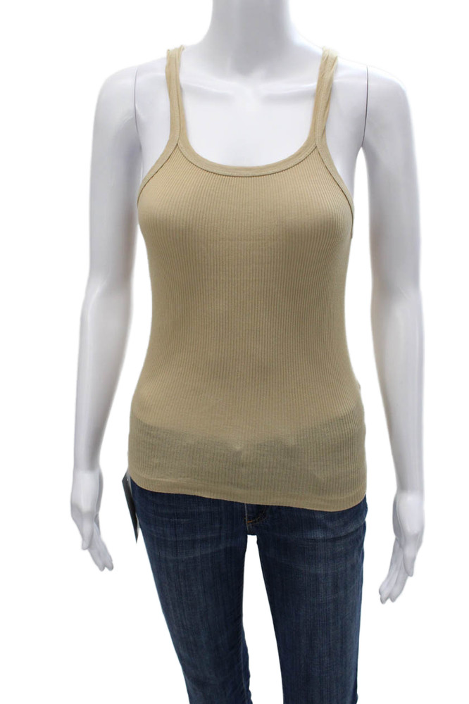 Re/Done Womens Basic Sleeveless Scoop Neck Beige Cotton Tank Size SFree Shipping in US $100+ Orders | $6.95 Orders Below