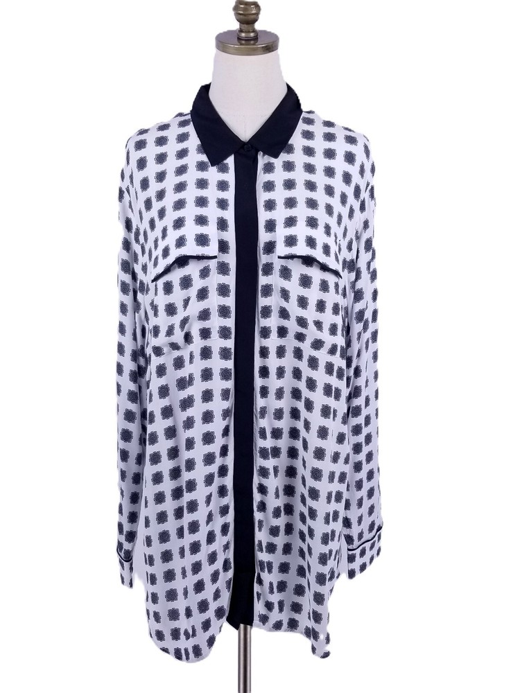 Michael Kors Plus Size 2X Black White Hidden Button Long Sleeve Shirt for Women