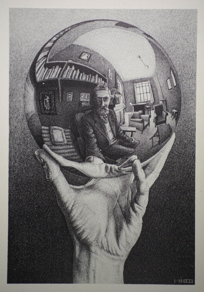 Postcard Painting M.C. Escher Hand With Reflecting Globe Self-Portrait Dutch Art