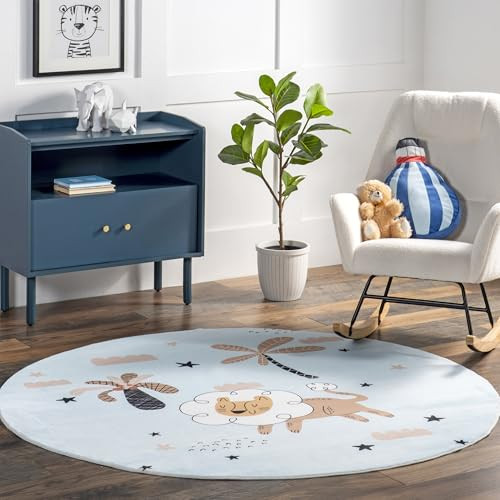 4ft Round SpinClean Washable Stain-Resistant Non-Slip Area Rug