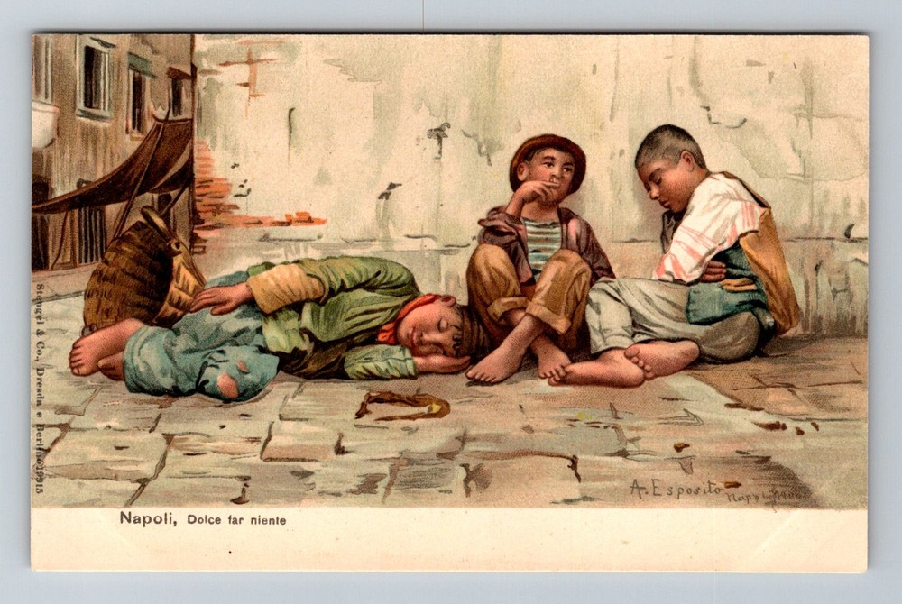 Italy- Naples Napoletani Street Boys Doing Nothing Old Postal Vintage Postcard