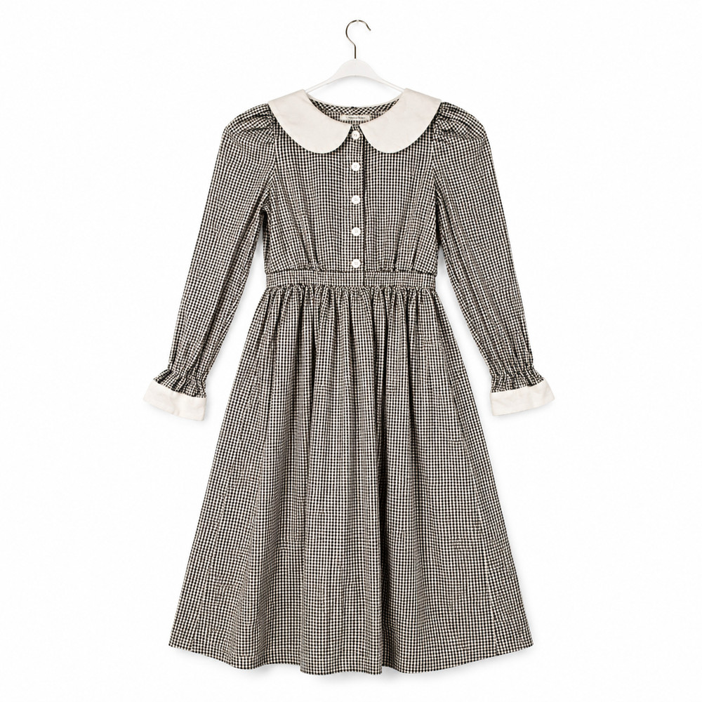 Natural Charm Gingham Peter Pan Collar Prairie Dress Black White Size S