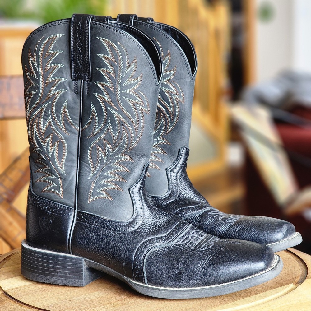 6292 Ariat Men's Active Sport Square Cowboy Western BootBlack Leather Size 9.5