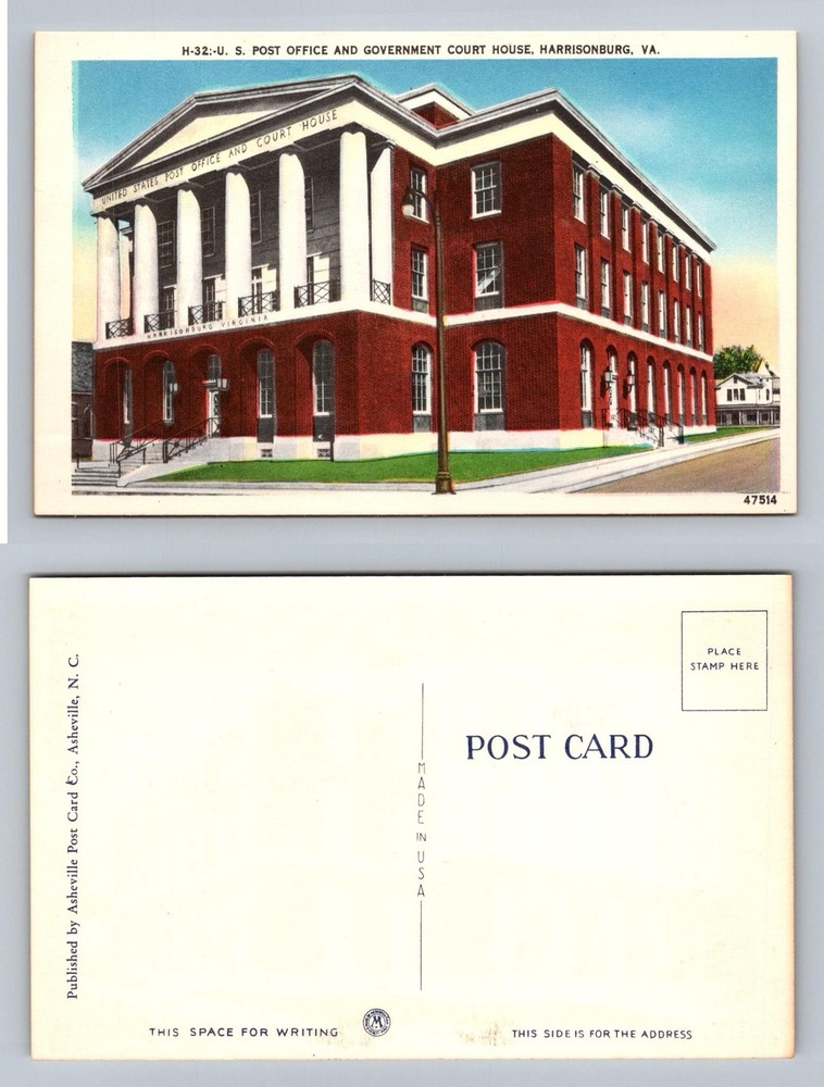 Harrisonburg, VA-Virginia, US Post Office and Court House Vintage Postcard