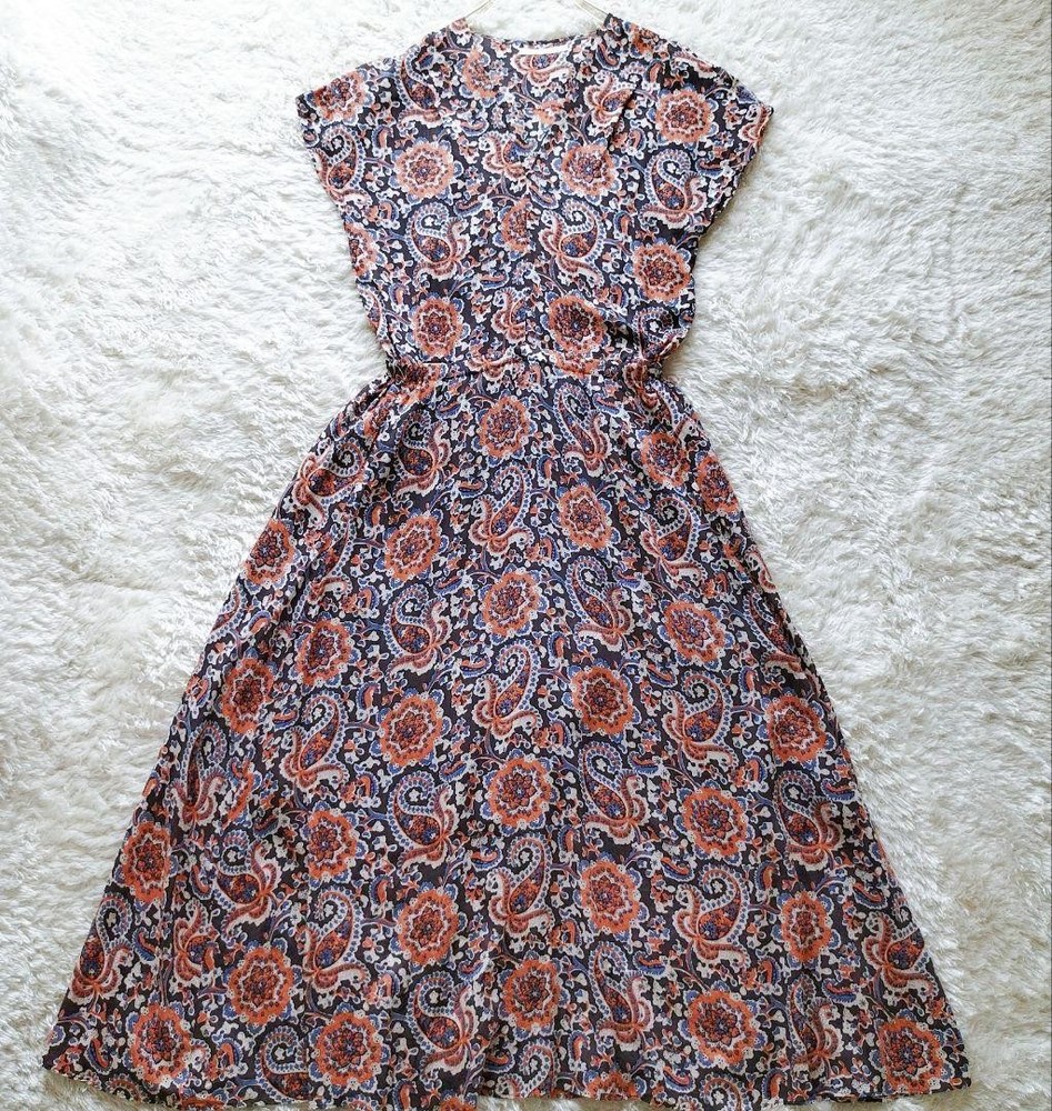 SOULEIADO Rayon V-Neck Long Dress Paisley Orange S TOMORROWLAND