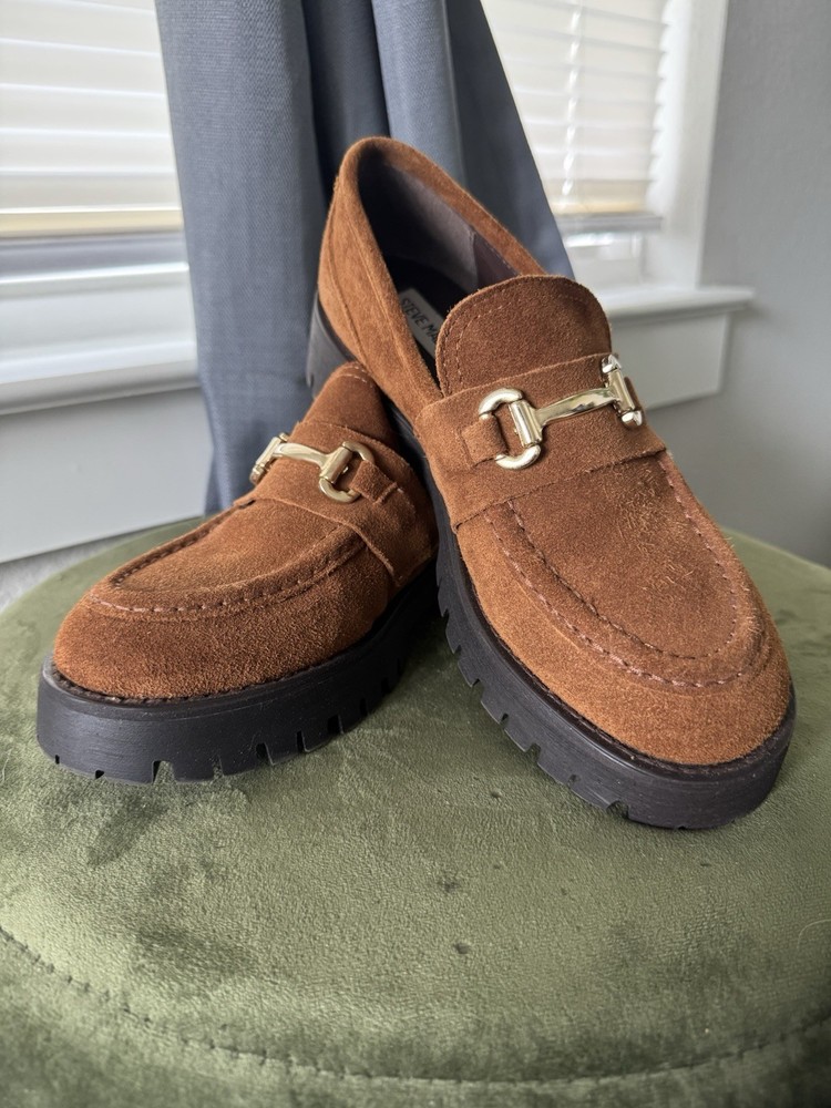 Steve Madden Brown Suede Horsebit Loafers Comfort Lug Sole unisex Size 8 Casual
