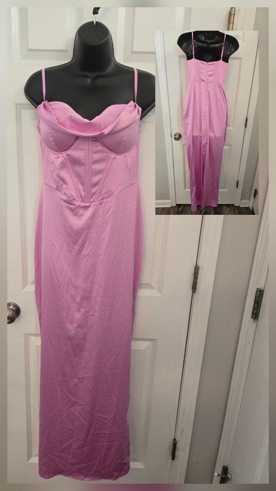 Pink Satin Corset-Style Slip Dress with Spaghetti Straps