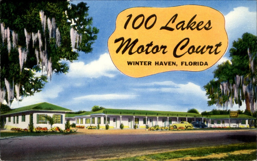 100 Lakes Motor Court ~ Winter Haven Florida FL ~ vintage 1950s postcard