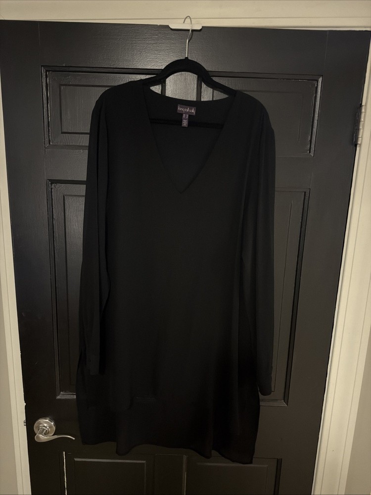 Long Tall Sally Blouse Size 16 Black Sheer Layered Tunic Shirt Dress Long Sleeve