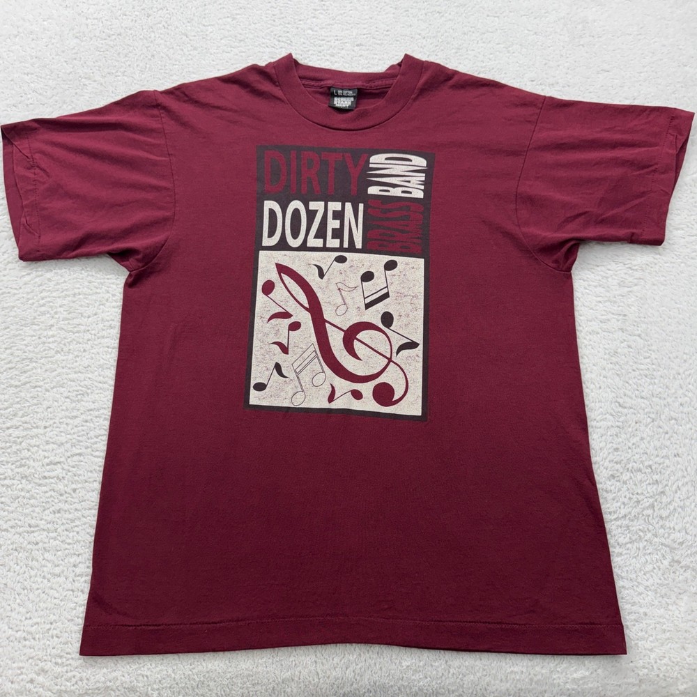 Vintage Dirty Dozen Brass Band Shirt Mens Large Maroon Screen Stars Best 90s USA
