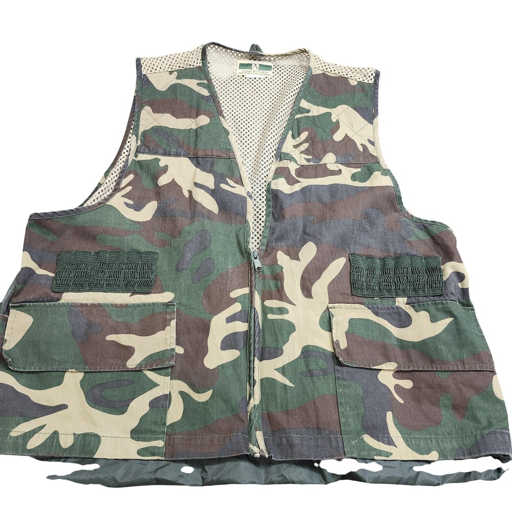 Game Winner Vest Mens XL Camo Canvas Mesh Lined Quilted Hunting Outdoor Pockets