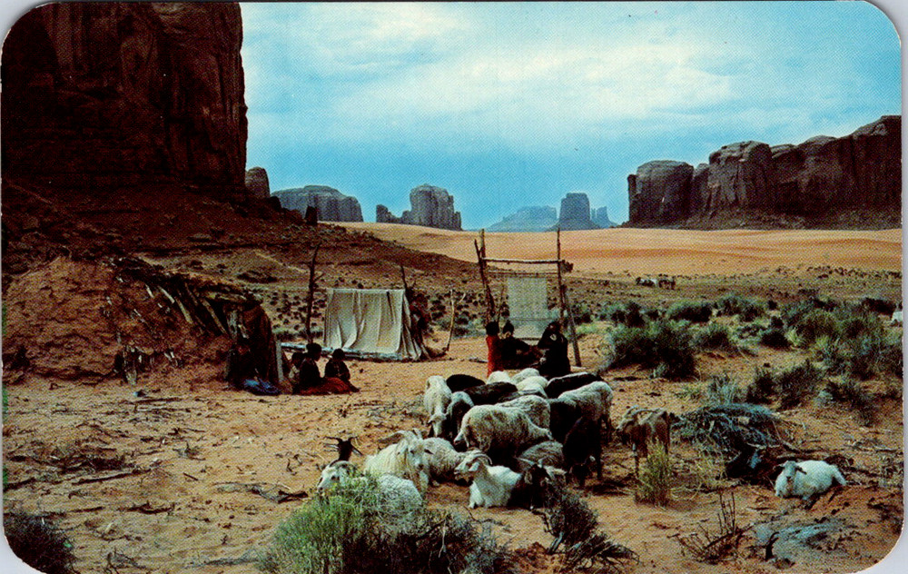 Vintage Postcard Navajo Family Monument Valley Arizona Utah Red Buttes