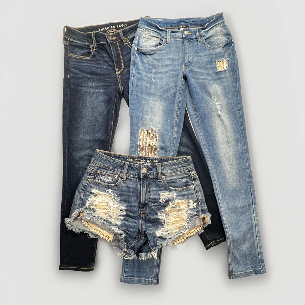 American Eagle SIZE 4 Lot Women’s JEANS SHORTS LOT Embroidered