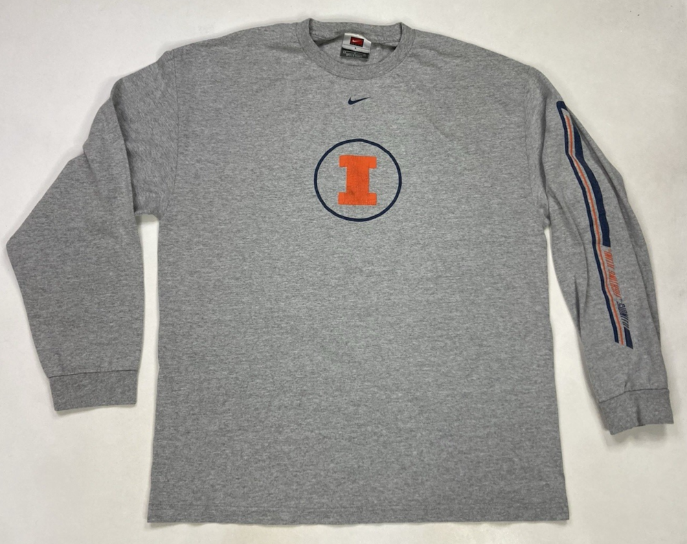 VINTAGE Nike University Of Illinois Fighting Illini T-shirt Men Large Gray