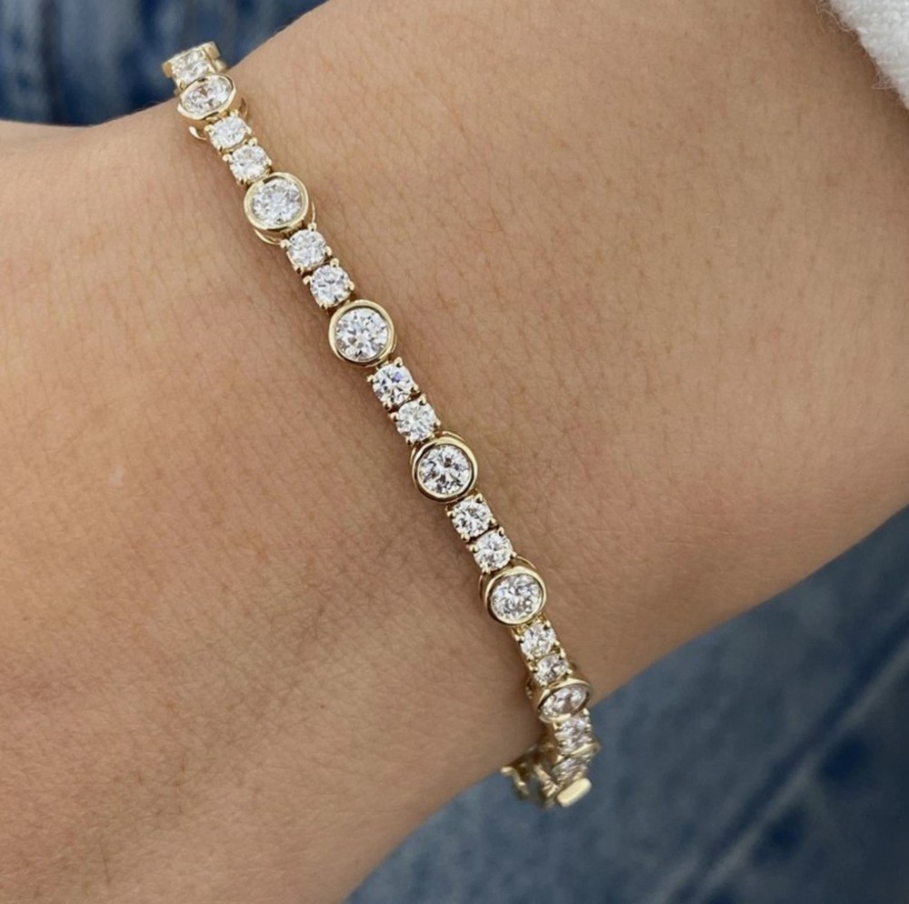 Round Lab Grown Diamond 4.00 Ct Certified Tennis Bracelet 14k Yellow Gold Plated