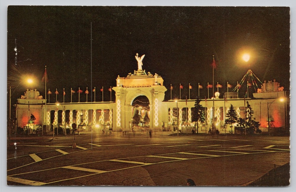 Princes' Gates CNE Toronto Ontario Illuminated Night Plastichrome Postcard