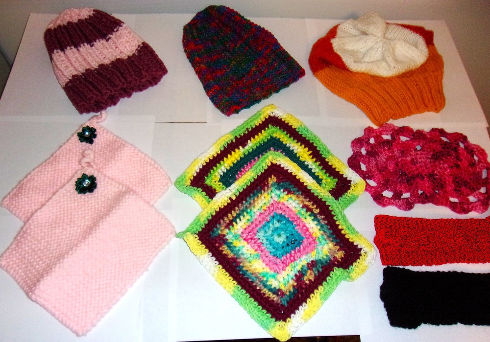 Handmade Crocheted Doilies Washcloths Hats Potholders Headbands Lot