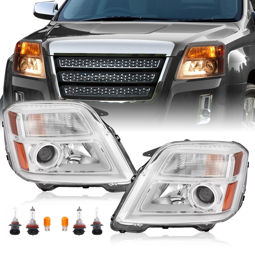 Left Right Chrome Projector Headlights Headlamp For GMC Terrain 2010-2015 W/Bulb