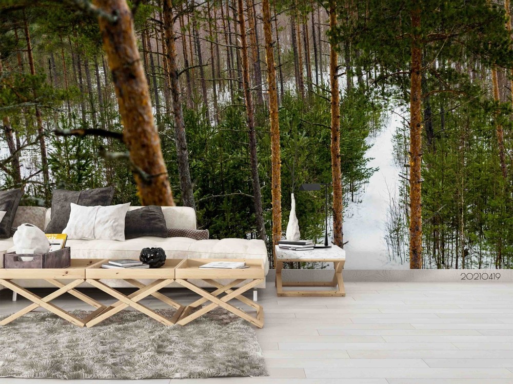3D Pine Forest Winter Landscape Wall Murals Wallpaper Murals Wall Sticker 6