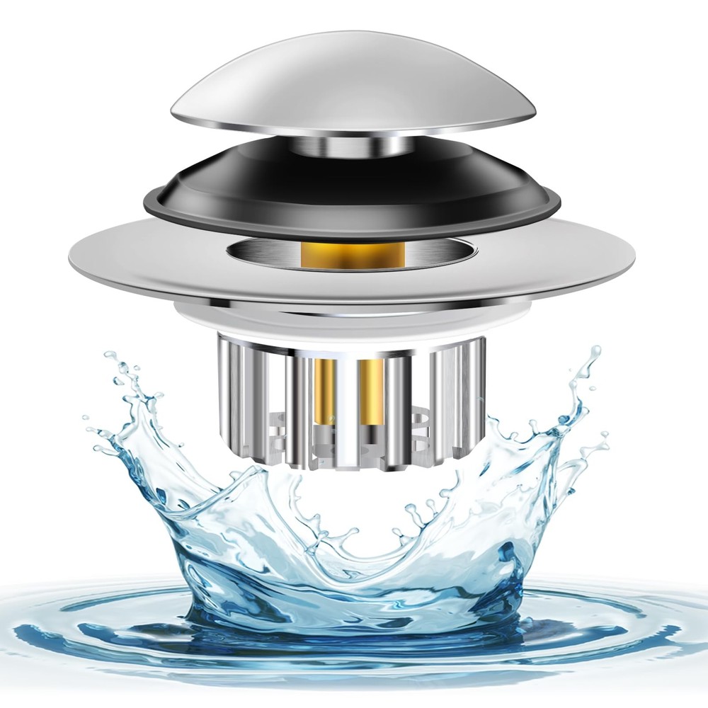 Bathtub Drain Stopper Universal, Pop Up Drain Stopper with Stainless Steel St...