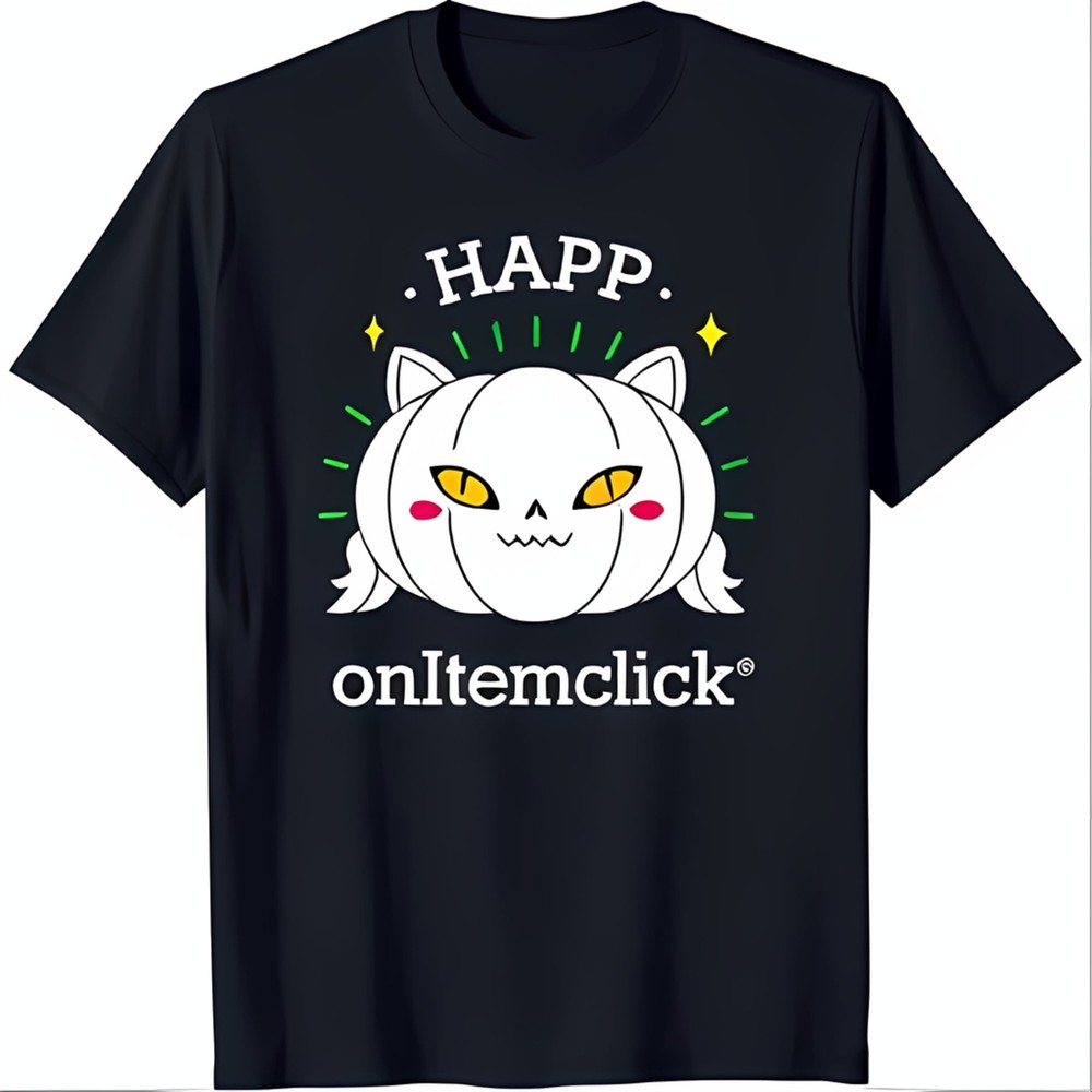 Fun Black T-Shirt with Cartoon Pumpkin Graphic & Stars