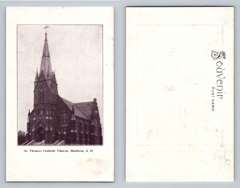 Madison, SD-South Dakota, St Thomas Catholic Church Steeple Vintage Postcard