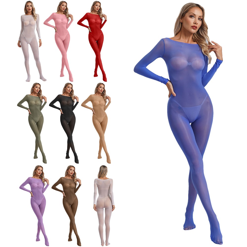 Women One Piece Mesh Sheer Bodycon Bodystocking Jumpsuit See Through Bodysuits
