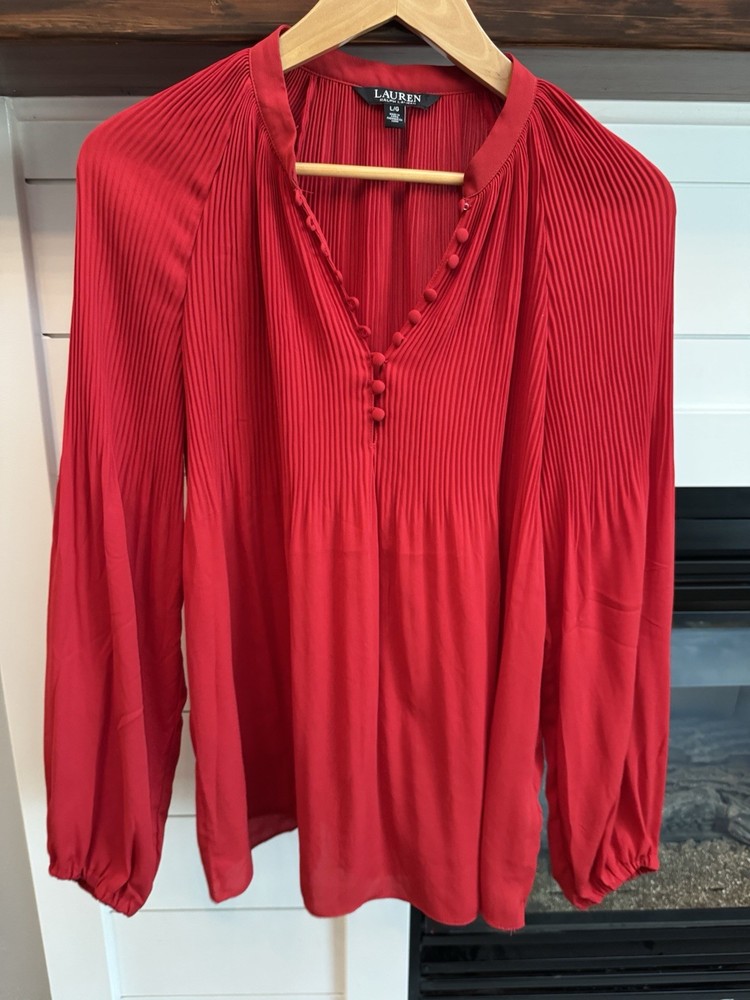 Lauren Ralph Lauren Black Label Scarlet Red Long Sleeve Top Blouse  Size Large