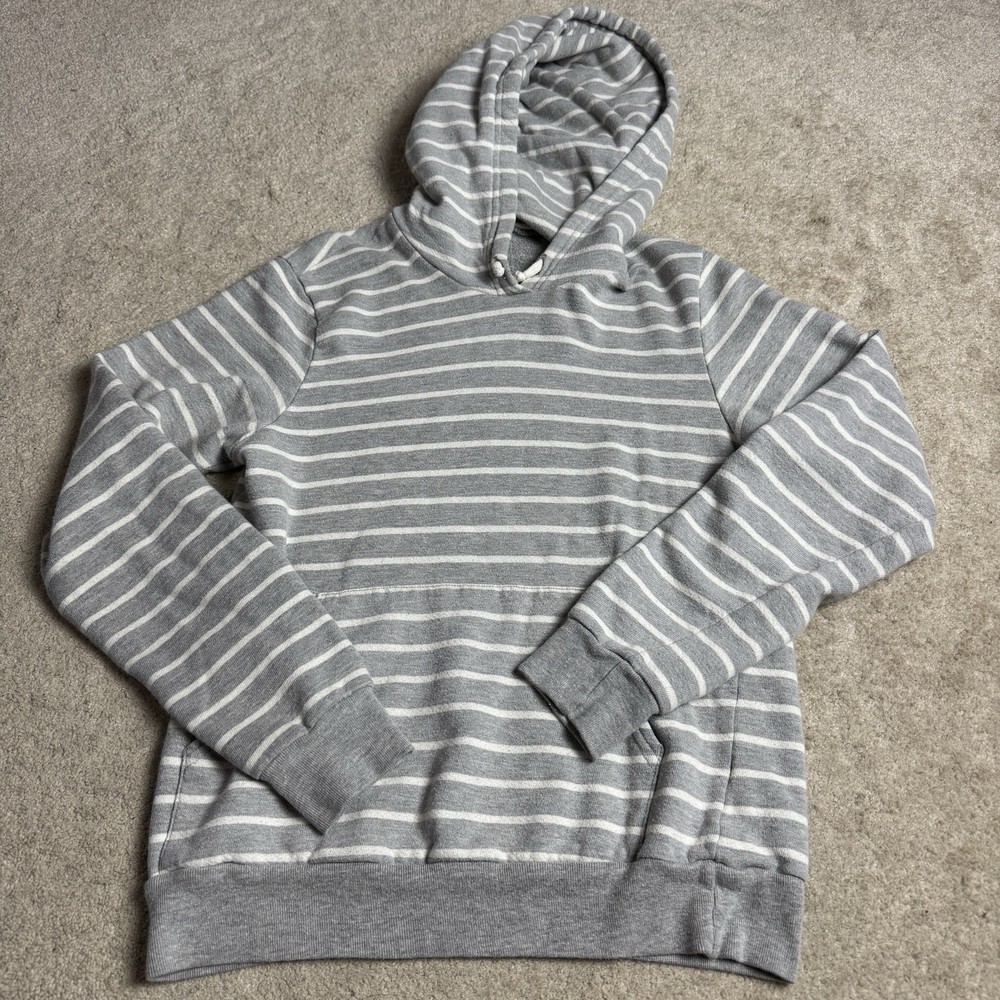 American Apparel Womens Striped Hoodie Sweatshirt Medium Gray Made USA