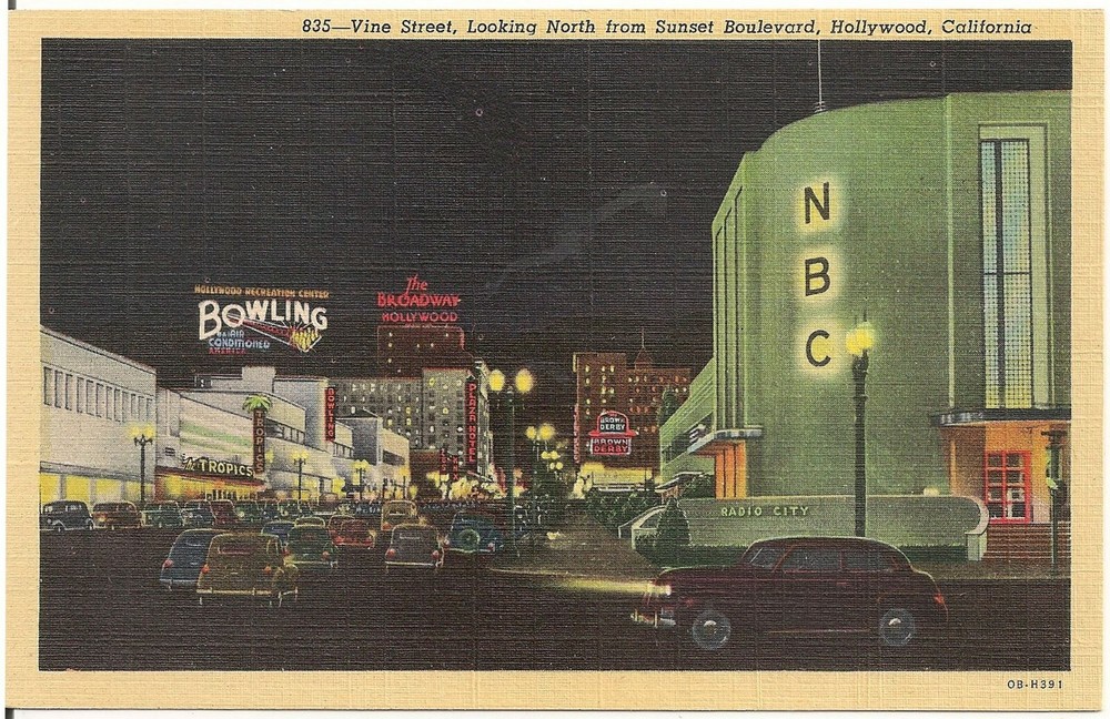 Vine Street Looking North From Sunset Boulevard in Hollywood CA Postcard