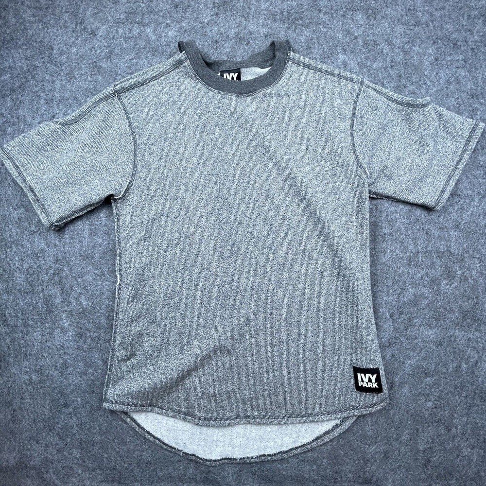 Ivy Park Sweatshirt Women Medium Grey Cut Out Beyonce Cold Shoulder Short Sleeve