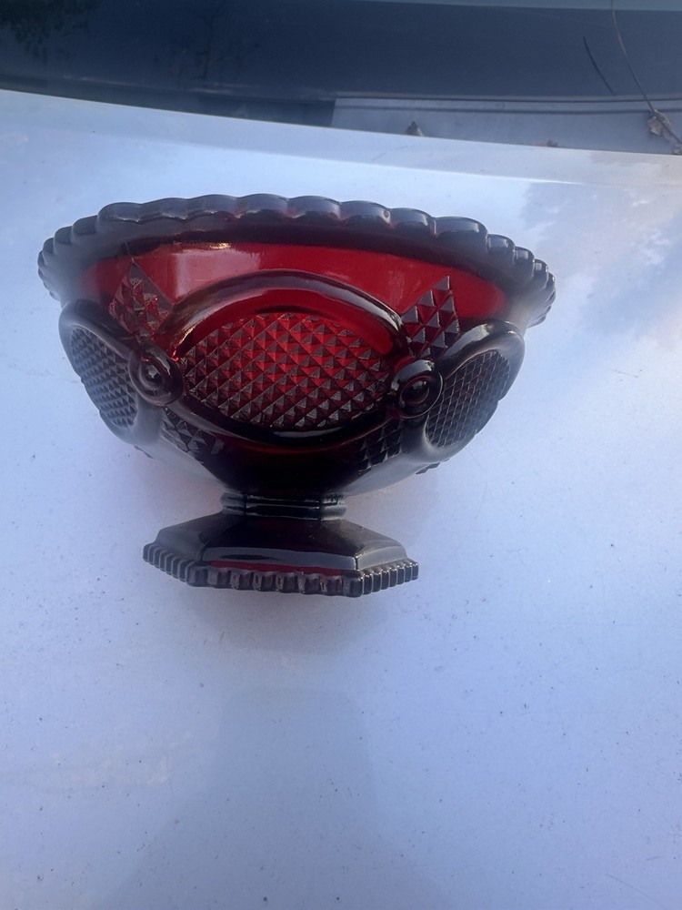 Vintage Avon 1876 Cape Cod Collection Ruby Red Glass Candy Dish