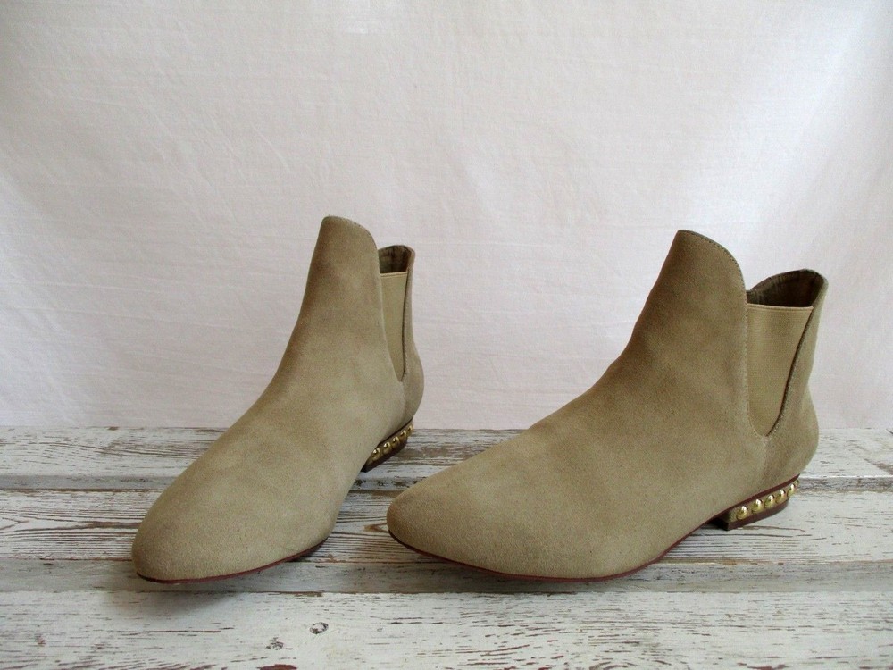 Allen Schwartz ABS Trischa Studded Heel Flat Boots Sand Suede Size 9.5-image