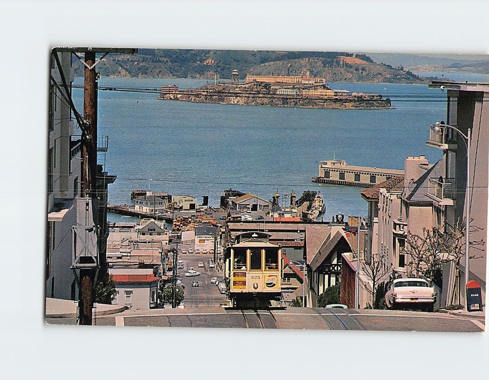 Postcard Cable Car on San Francisco Hill California USA