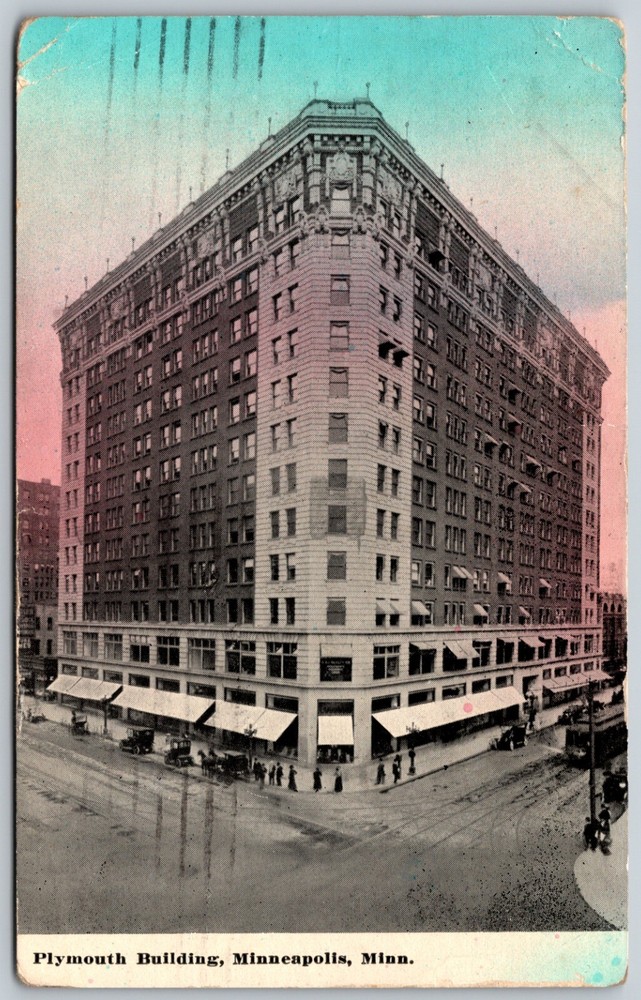 c1912 Plymouth Building Dirt Roads Minneapolis Minnesota ANTIQUE Postcard