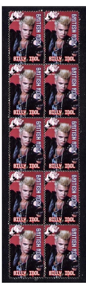 Billy Idol Strip Of 10 Mint British Rock Stamps 1