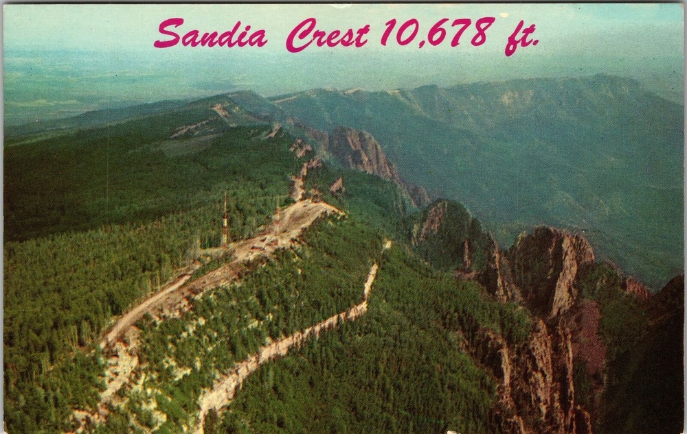 Albuquerque NM-New Mexico, Top Sandia Crest, Aerial Vintage Postcard